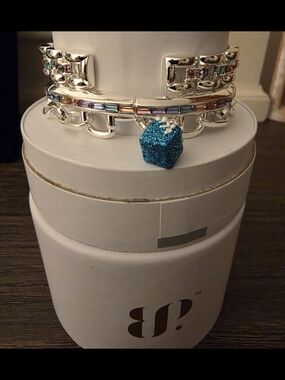 BP Silver Chain Bracelet with Multicolor Gem Accents